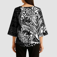 White Couple Dolphins Maori Polynesian Style Kimono Sleeve Blouse - Polynesian Pride