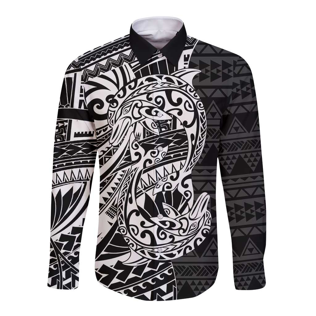 White Couple Dolphins Maori Polynesian Style Long Sleeve Button Shirt LT9 Unisex White - Polynesian Pride