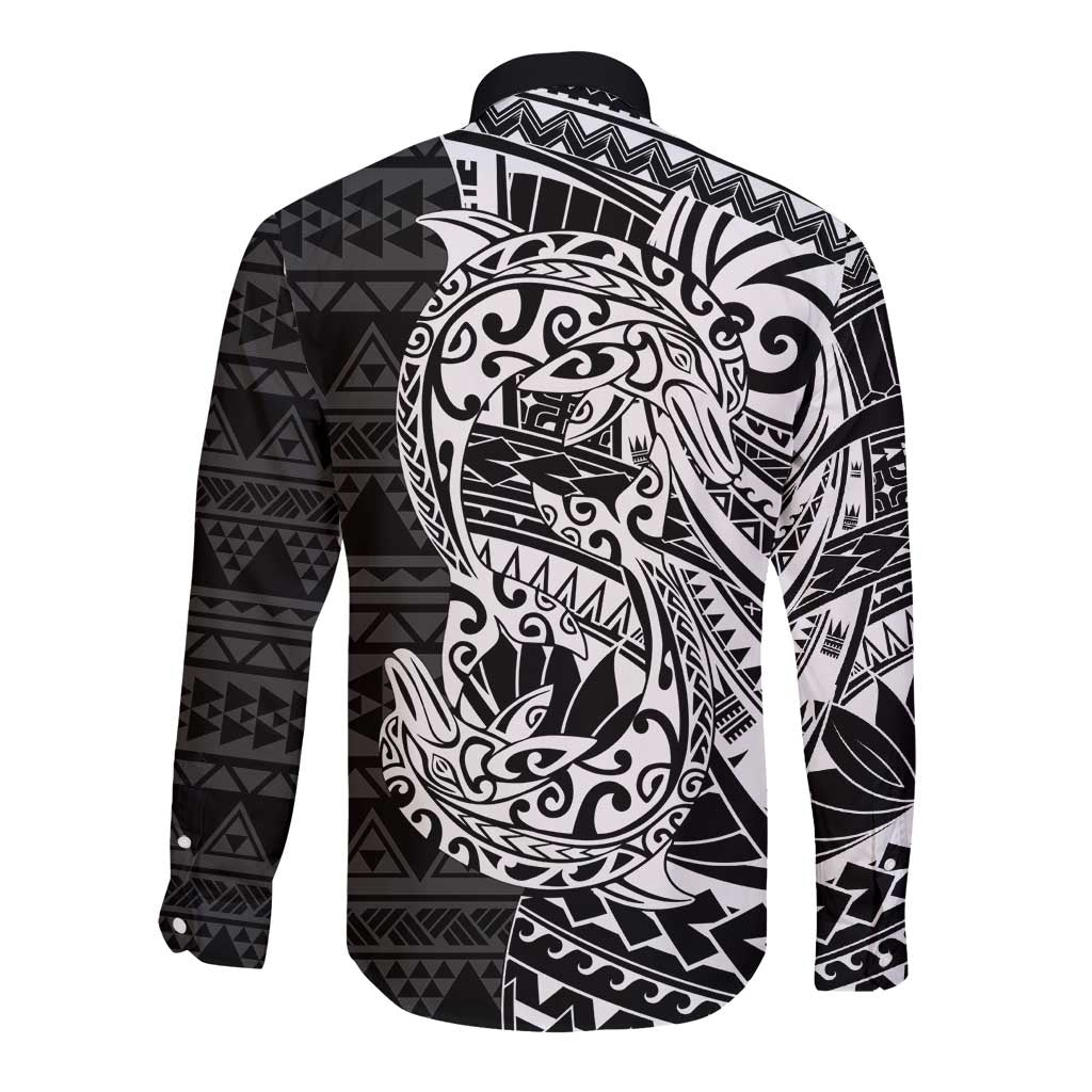 White Couple Dolphins Maori Polynesian Style Long Sleeve Button Shirt LT9 - Polynesian Pride