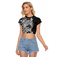 White Couple Dolphins Maori Polynesian Style Raglan Cropped T Shirt LT9 Female White - Polynesian Pride