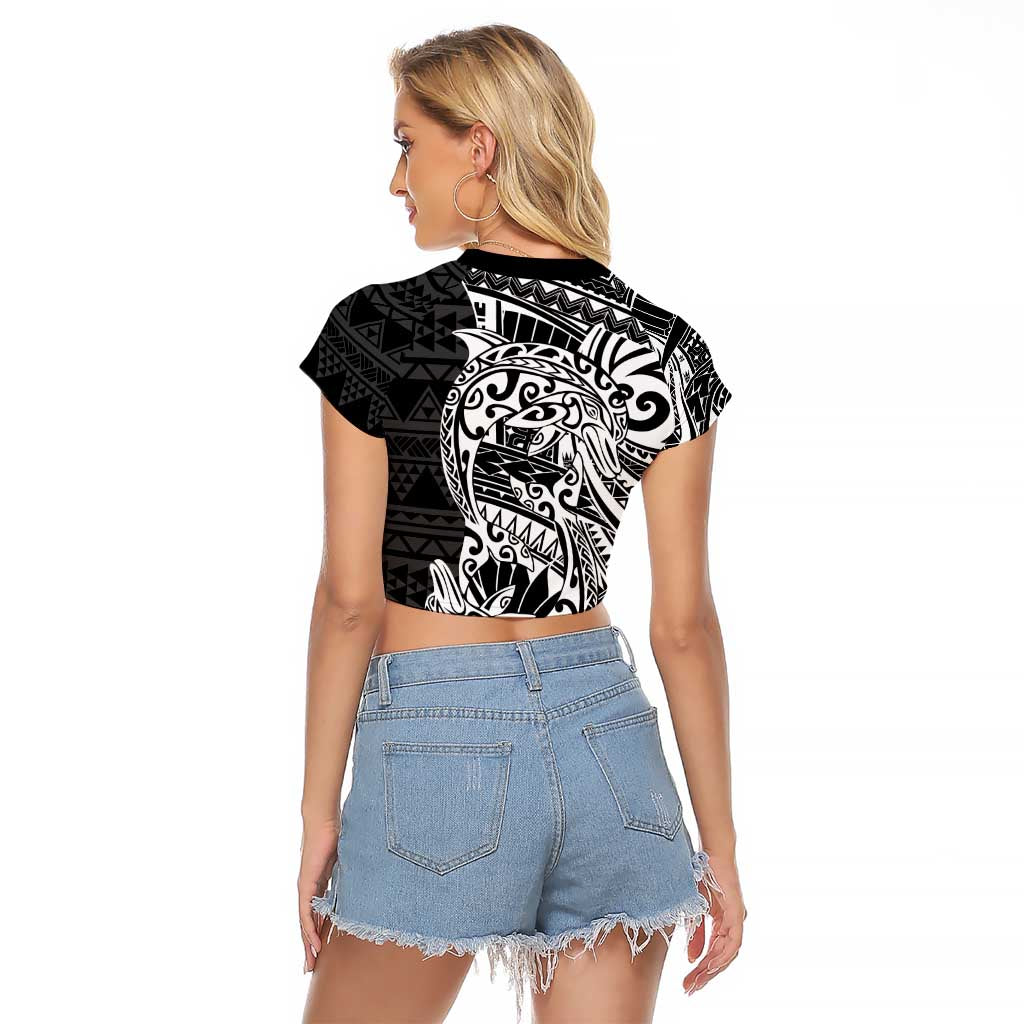White Couple Dolphins Maori Polynesian Style Raglan Cropped T Shirt LT9 - Polynesian Pride