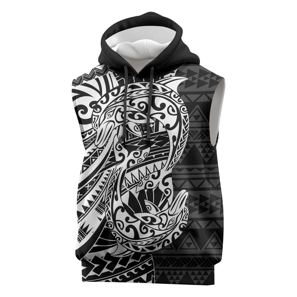 White Couple Dolphins Maori Polynesian Style Sleeveless Hoodie - Polynesian Pride