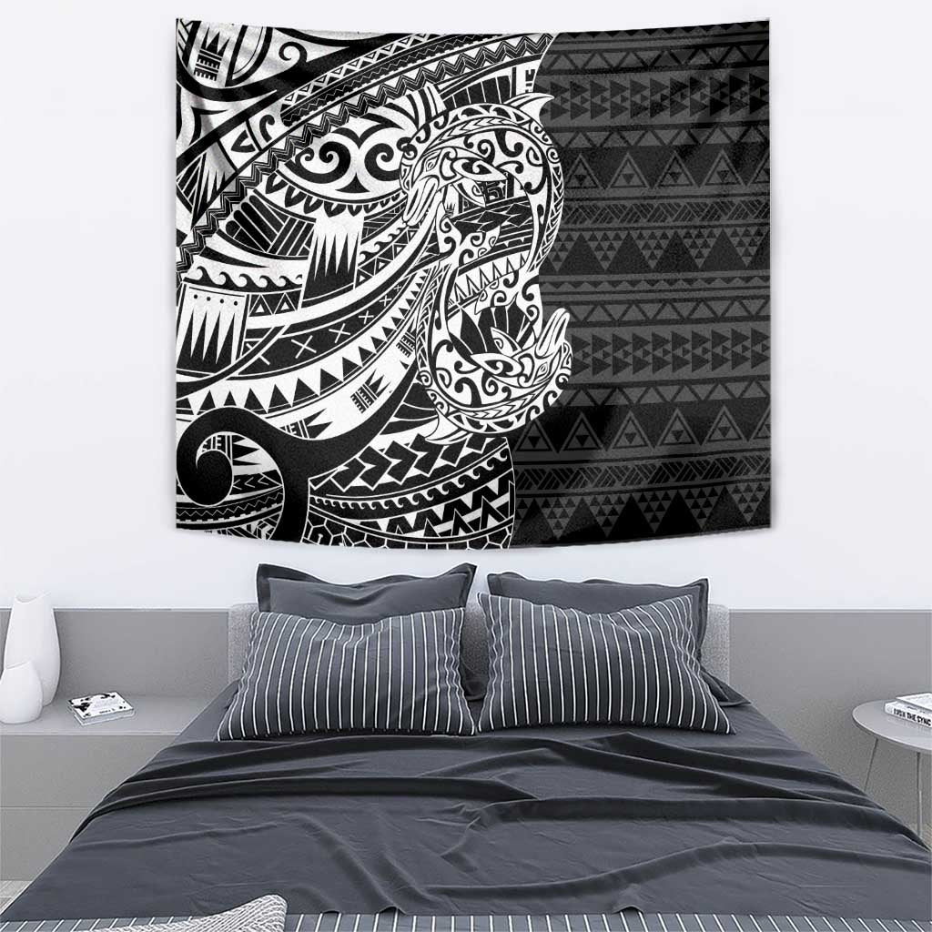 White Couple Dolphins Maori Polynesian Style Tapestry