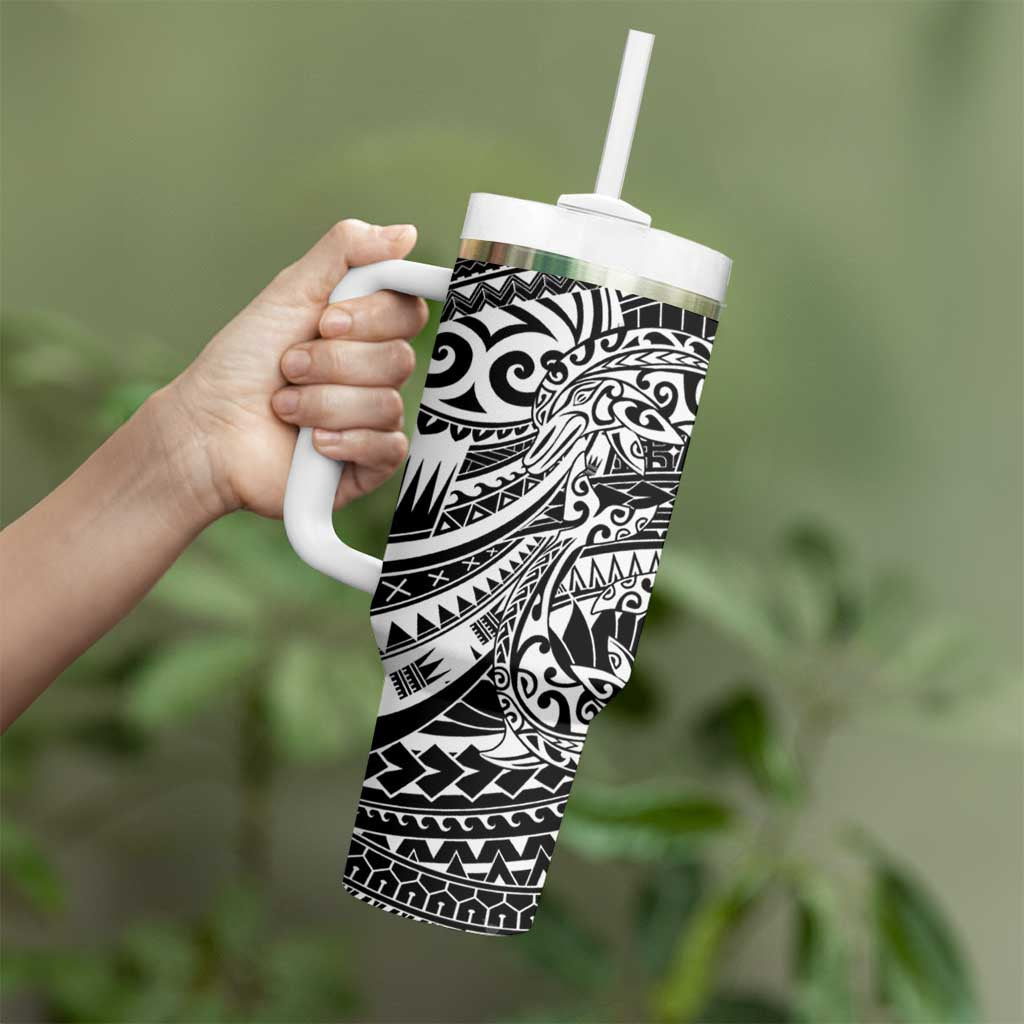White Couple Dolphins Maori Polynesian Style Tumbler With Handle LT9 - Polynesian Pride