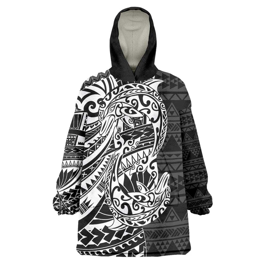 White Couple Dolphins Maori Polynesian Style Wearable Blanket Hoodie LT9 One Size White - Polynesian Pride