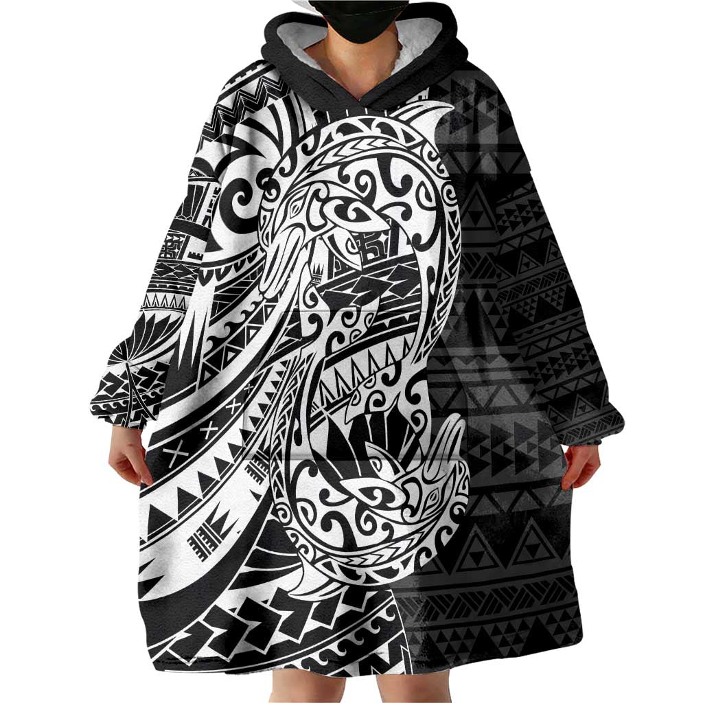 White Couple Dolphins Maori Polynesian Style Wearable Blanket Hoodie LT9 - Polynesian Pride