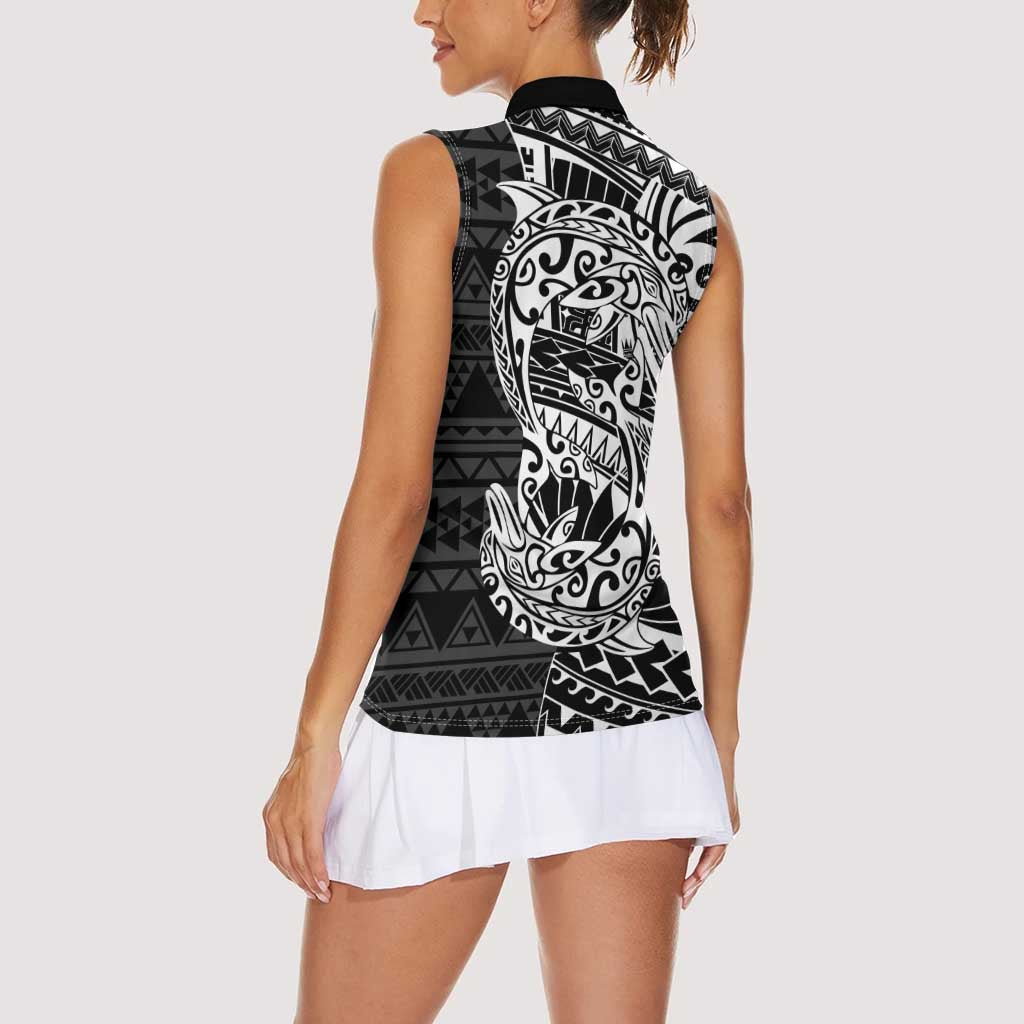 White Couple Dolphins Maori Polynesian Style Women Sleeveless Polo Shirt