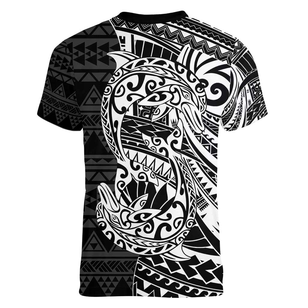 White Couple Dolphins Maori Polynesian Style Women V-Neck T-Shirt LT9 - Polynesian Pride