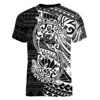 White Couple Dolphins Maori Polynesian Style Women V-Neck T-Shirt LT9 - Polynesian Pride