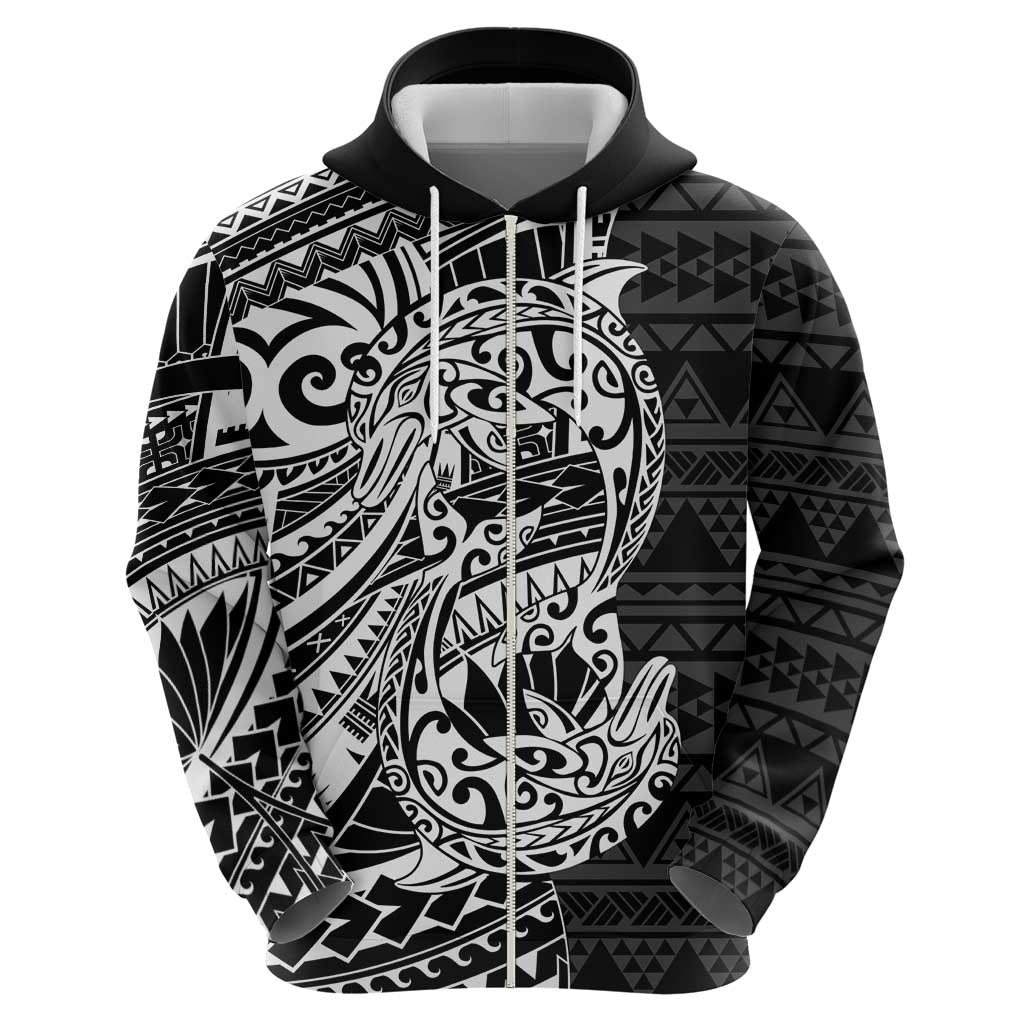 White Couple Dolphins Maori Polynesian Style Zip Hoodie