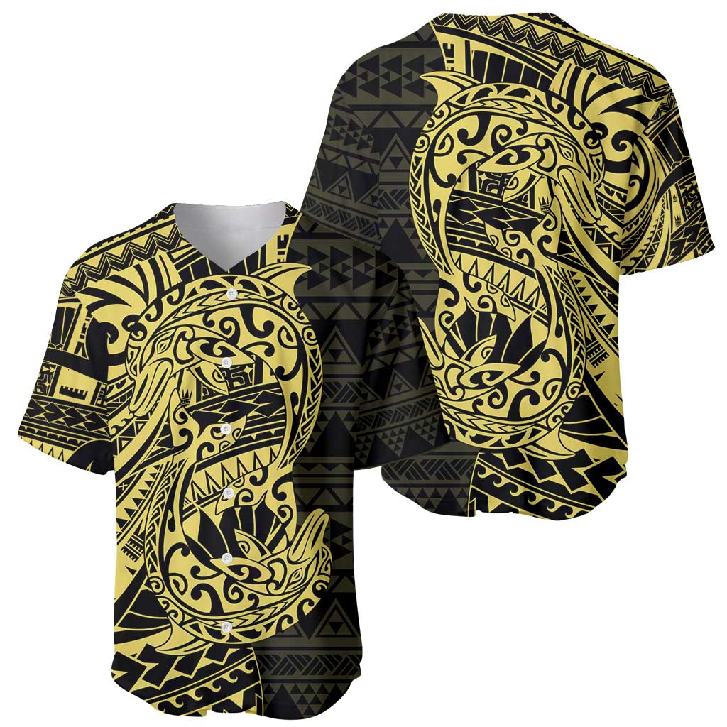 Yellow Couple Dolphins Maori Polynesian Style Baseball Jersey
