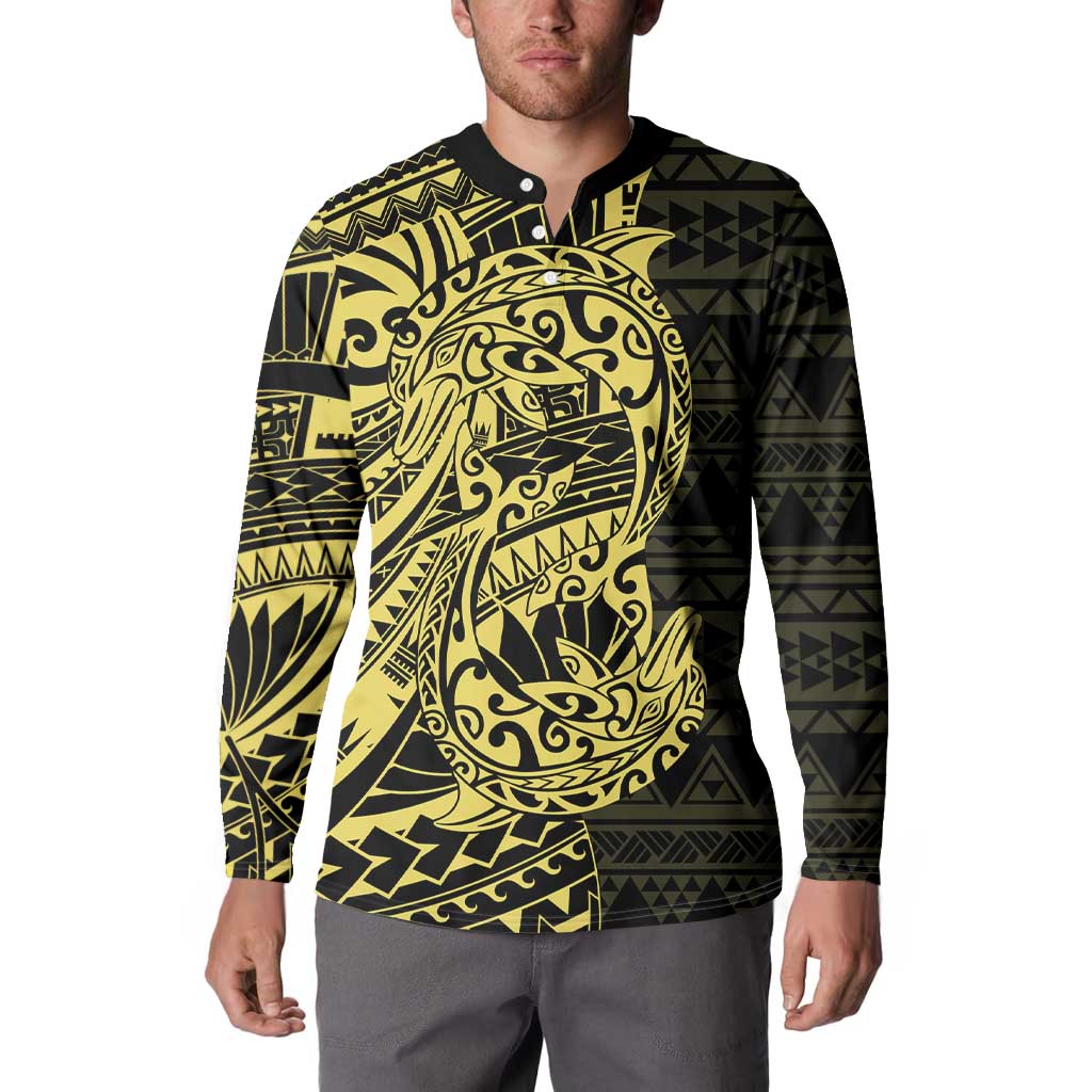 Yellow Couple Dolphins Maori Polynesian Style Button Sweatshirt LT9 - Polynesian Pride