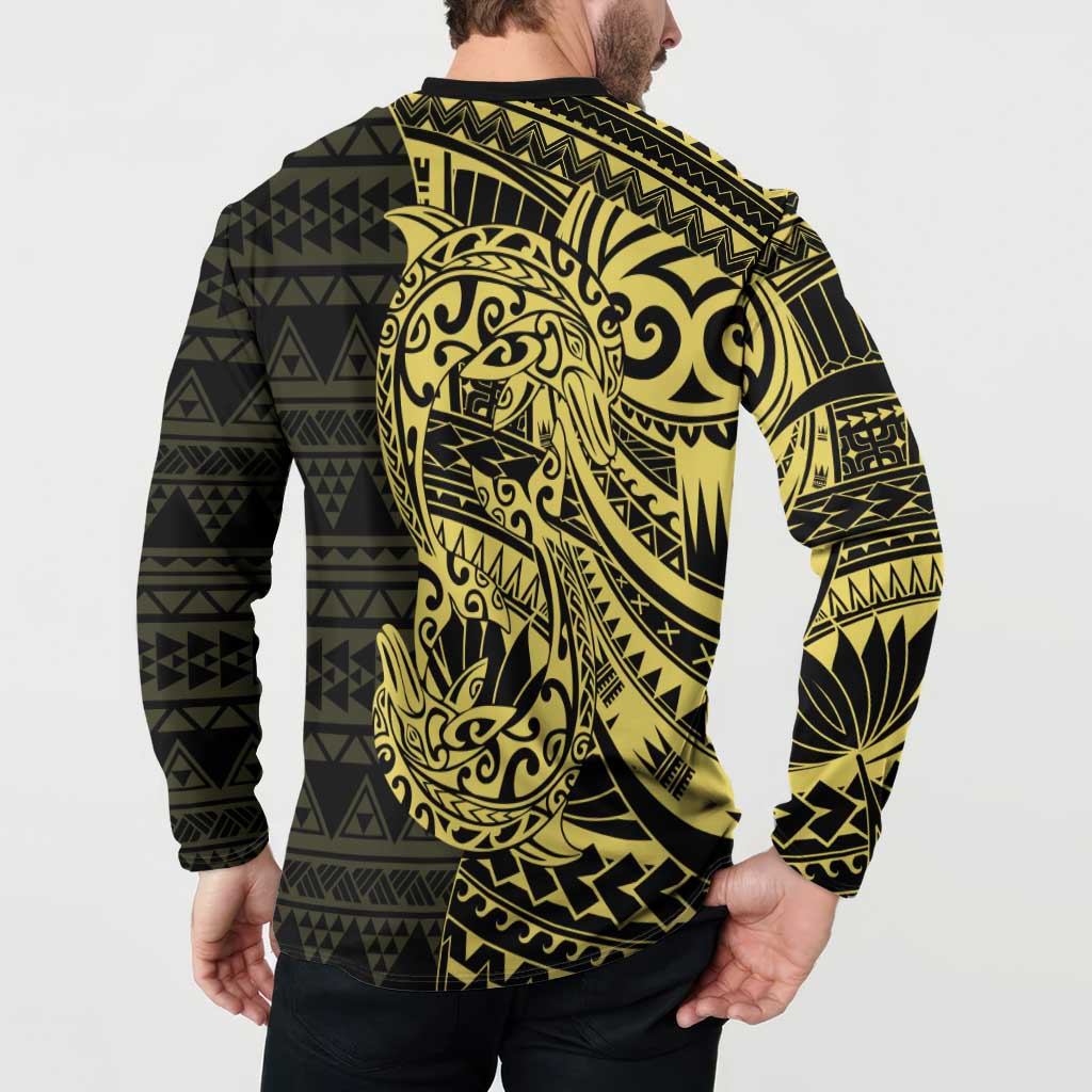 Yellow Couple Dolphins Maori Polynesian Style Button Sweatshirt LT9 - Polynesian Pride