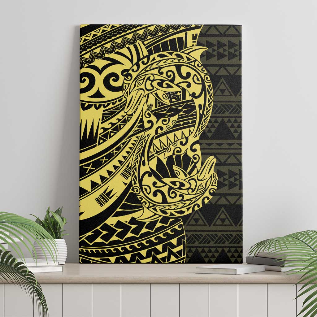 Yellow Couple Dolphins Maori Polynesian Style Canvas Wall Art LT9 - Polynesian Pride
