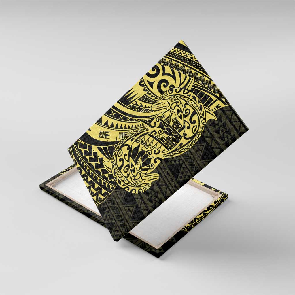 Yellow Couple Dolphins Maori Polynesian Style Canvas Wall Art LT9 With Frame Yellow - Polynesian Pride