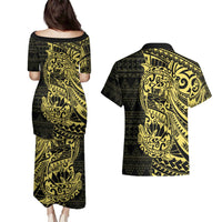 Yellow Couple Dolphins Maori Polynesian Style Couples Matching Puletasi and Hawaiian Shirt LT9 - Polynesian Pride