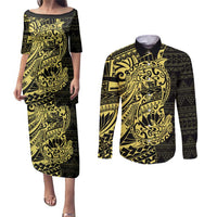 Yellow Couple Dolphins Maori Polynesian Style Couples Matching Puletasi and Long Sleeve Button Shirt LT9 Yellow - Polynesian Pride