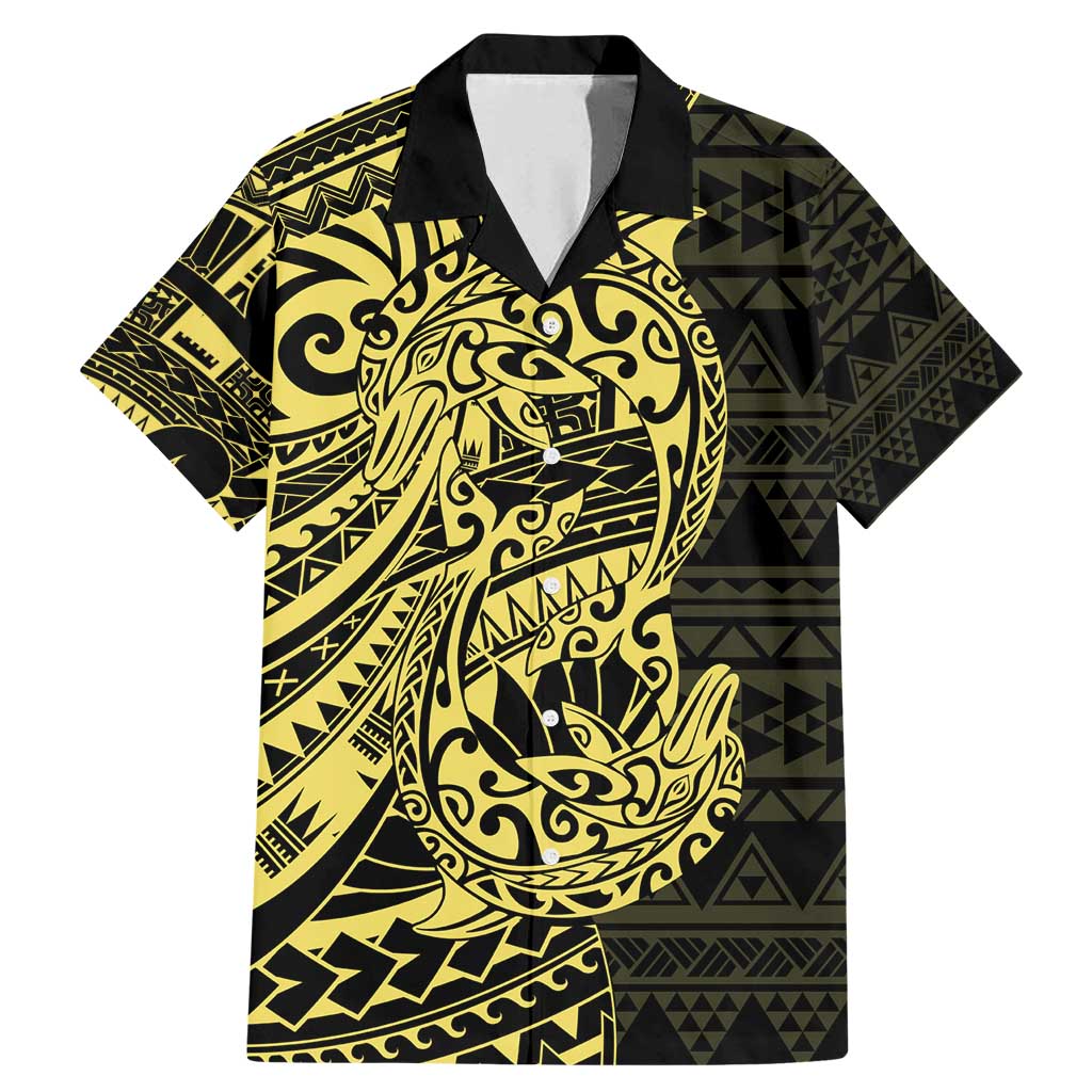 Yellow Couple Dolphins Maori Polynesian Style Family Matching Mermaid Dress and Hawaiian Shirt