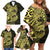 Yellow Couple Dolphins Maori Polynesian Style Family Matching Off Shoulder Short Dress and Hawaiian Shirt