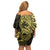 Yellow Couple Dolphins Maori Polynesian Style Family Matching Off Shoulder Short Dress and Hawaiian Shirt