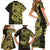 Yellow Couple Dolphins Maori Polynesian Style Family Matching Short Sleeve Bodycon Dress and Hawaiian Shirt