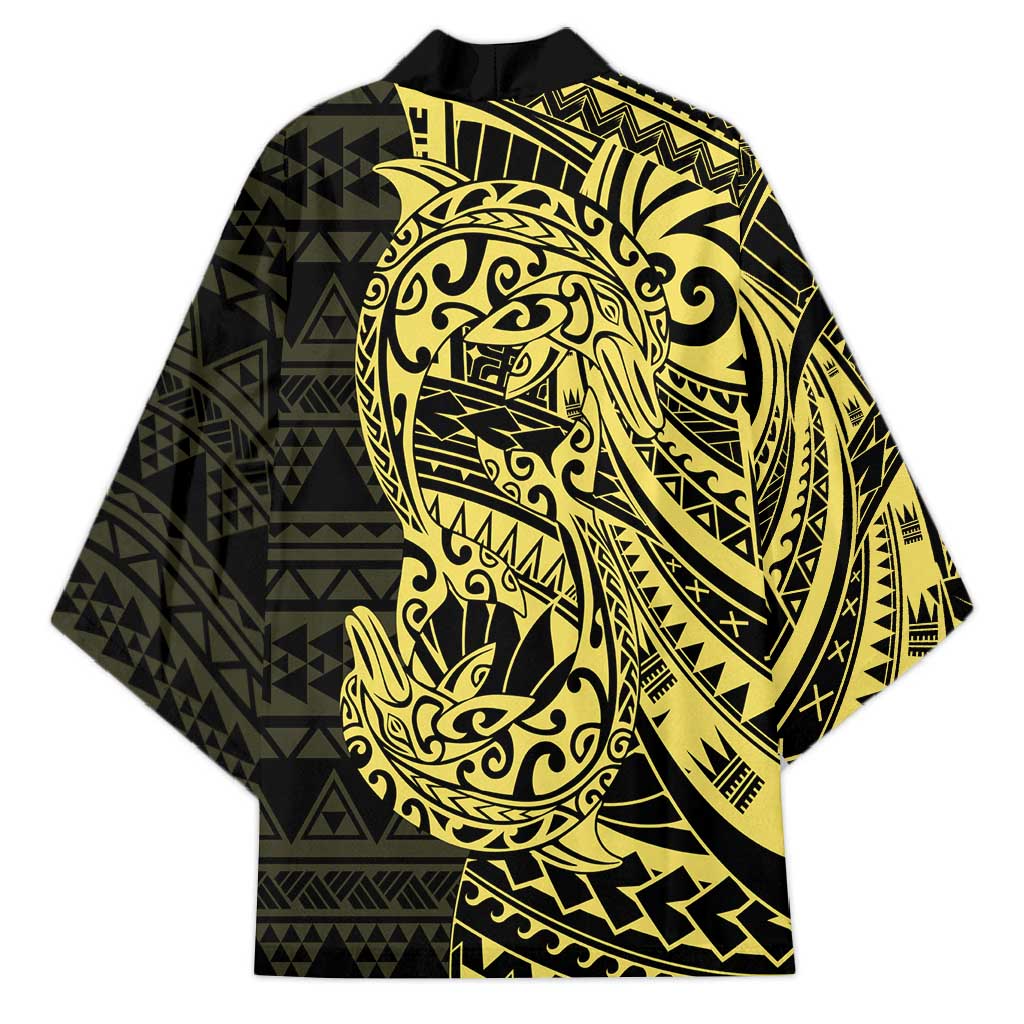 Yellow Couple Dolphins Maori Polynesian Style Kimono - Polynesian Pride