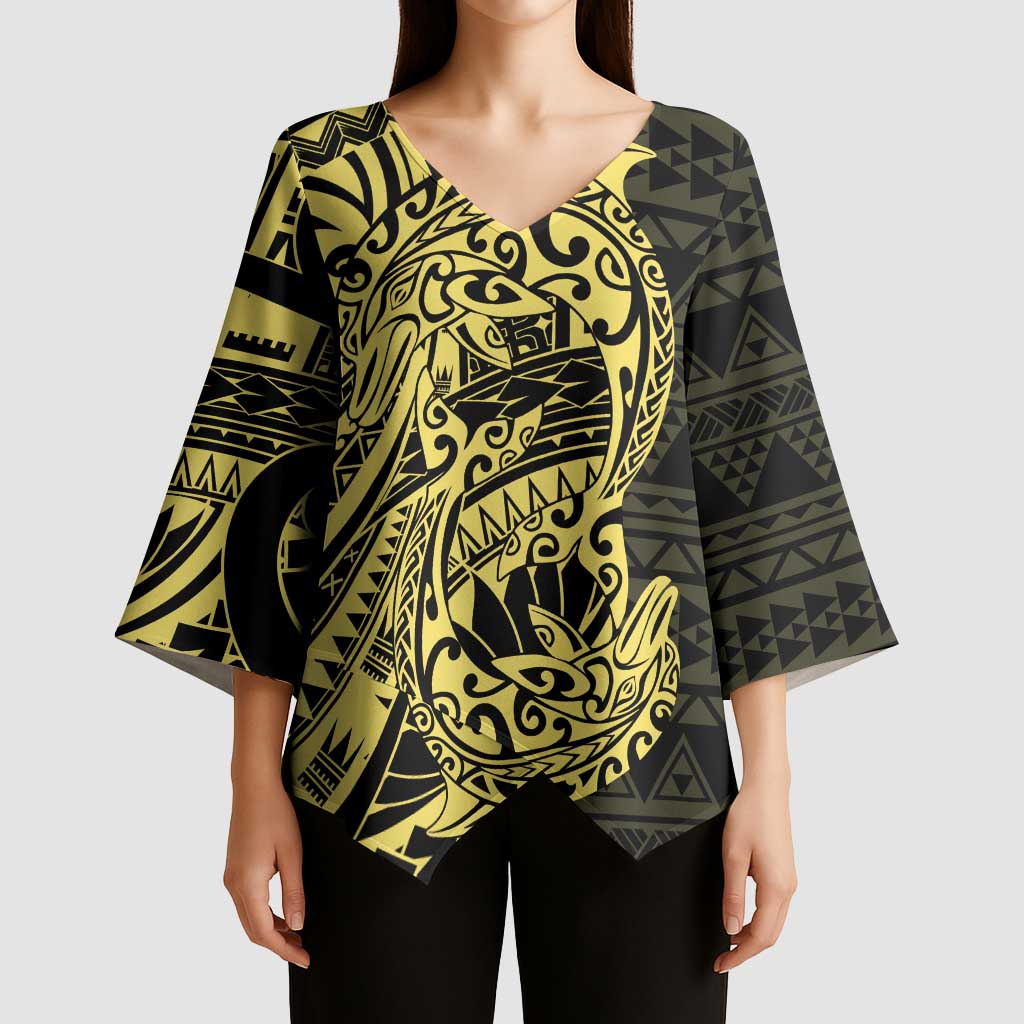 Yellow Couple Dolphins Maori Polynesian Style Kimono Sleeve Blouse - Polynesian Pride