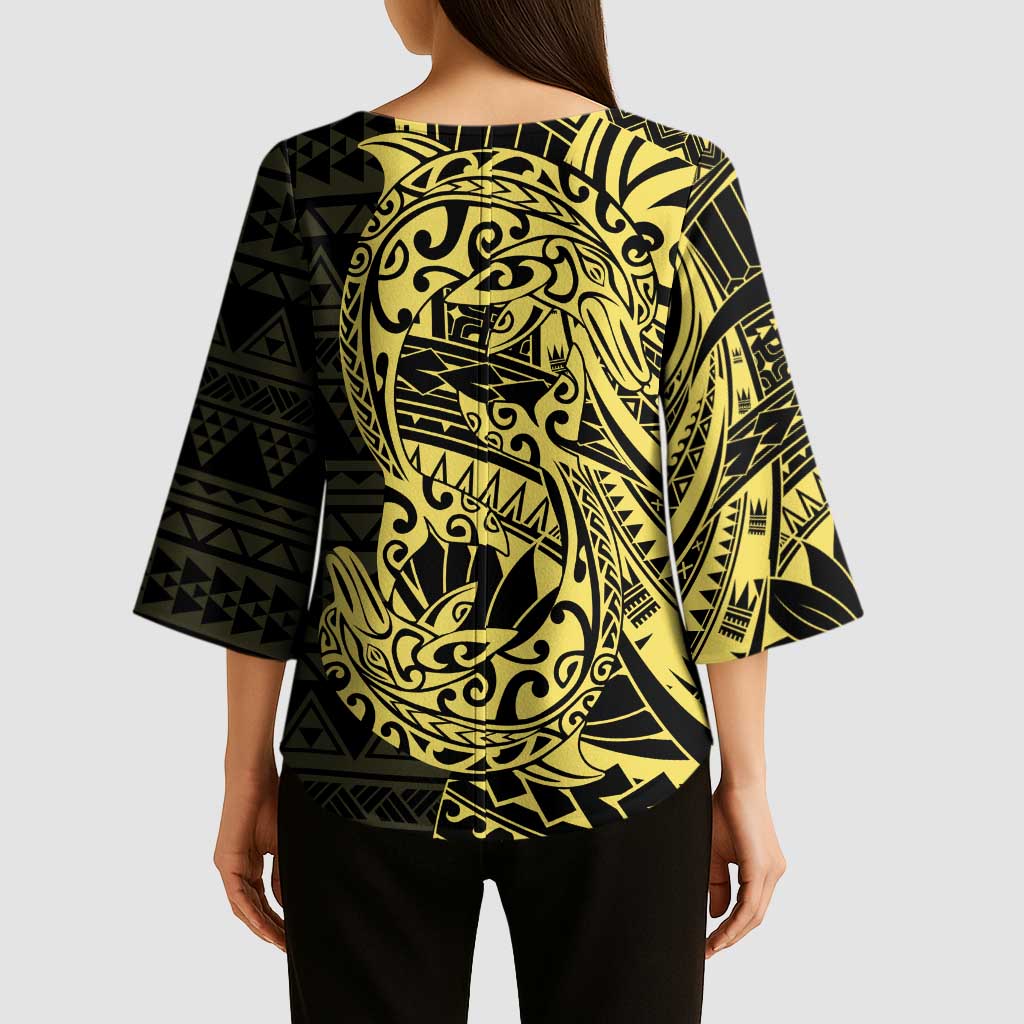 Yellow Couple Dolphins Maori Polynesian Style Kimono Sleeve Blouse - Polynesian Pride