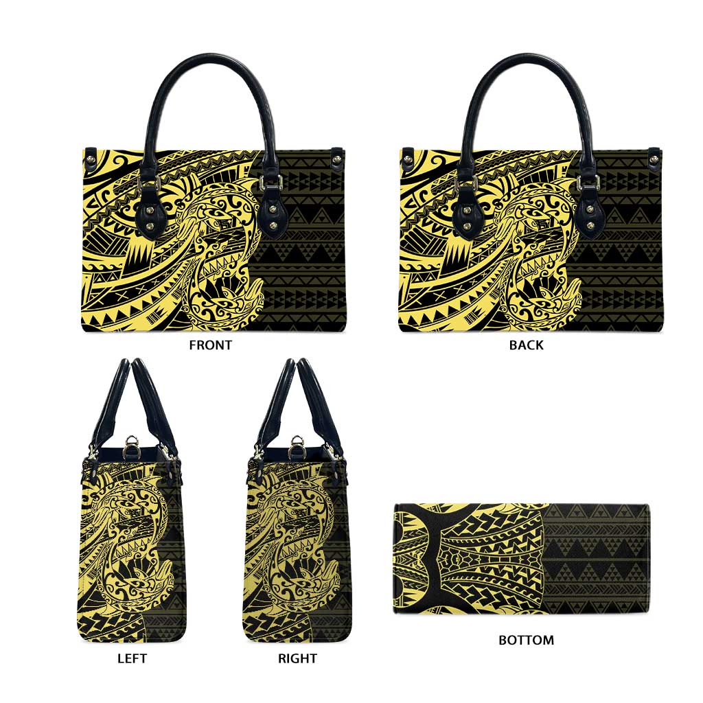 Yellow Couple Dolphins Maori Polynesian Style Leather Bag - Polynesian Pride