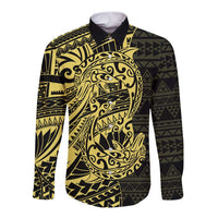 Yellow Couple Dolphins Maori Polynesian Style Long Sleeve Button Shirt LT9 Unisex Yellow - Polynesian Pride