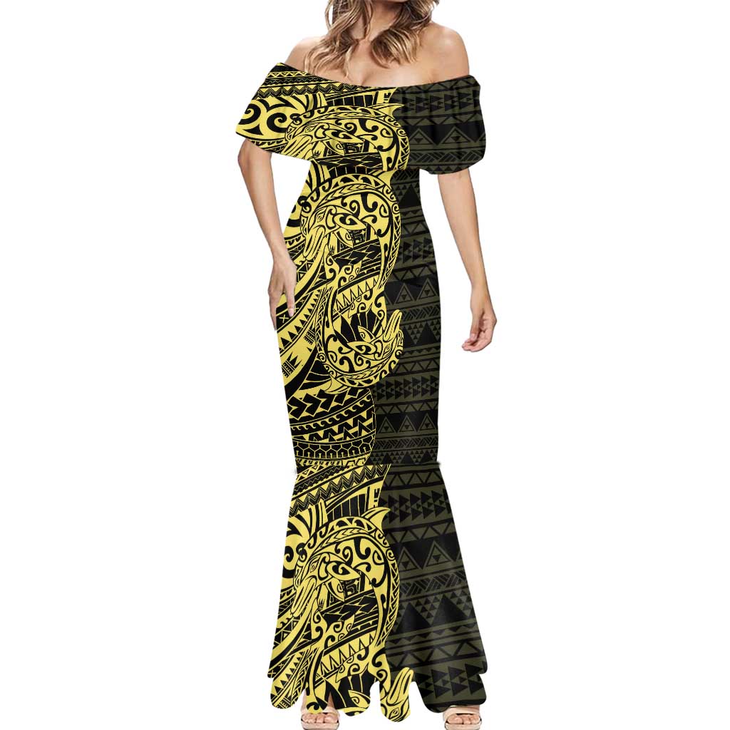 Yellow Couple Dolphins Maori Polynesian Style Mermaid Dress