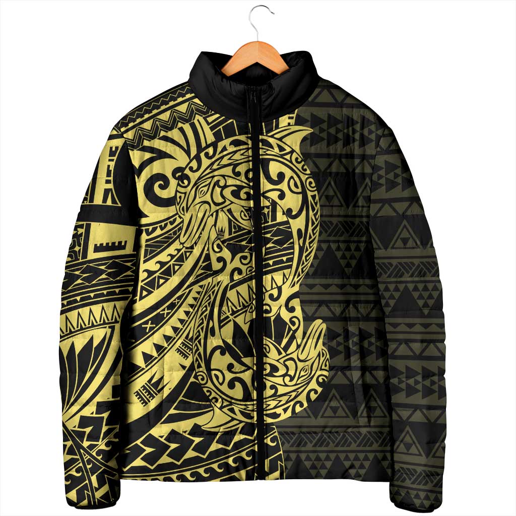 Yellow Couple Dolphins Maori Polynesian Style Padded Jacket - Polynesian Pride