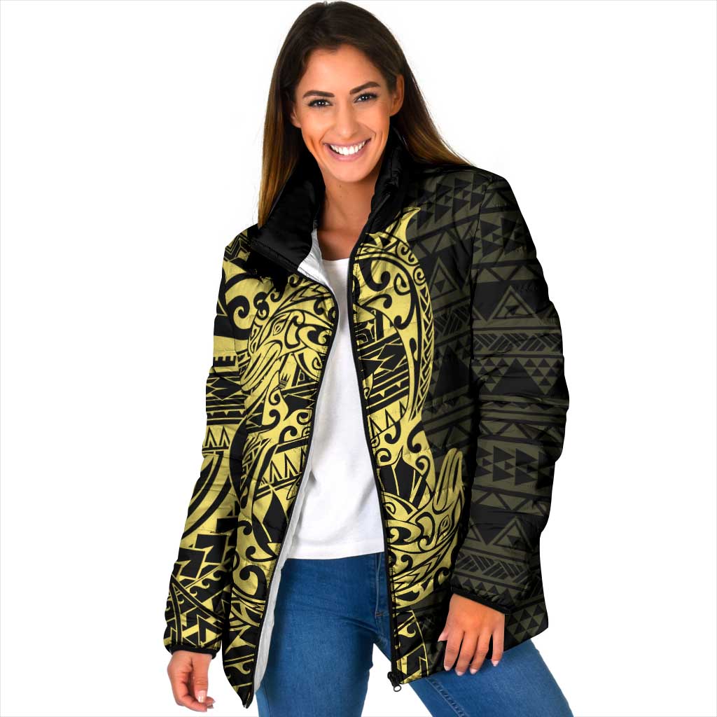 Yellow Couple Dolphins Maori Polynesian Style Padded Jacket - Polynesian Pride