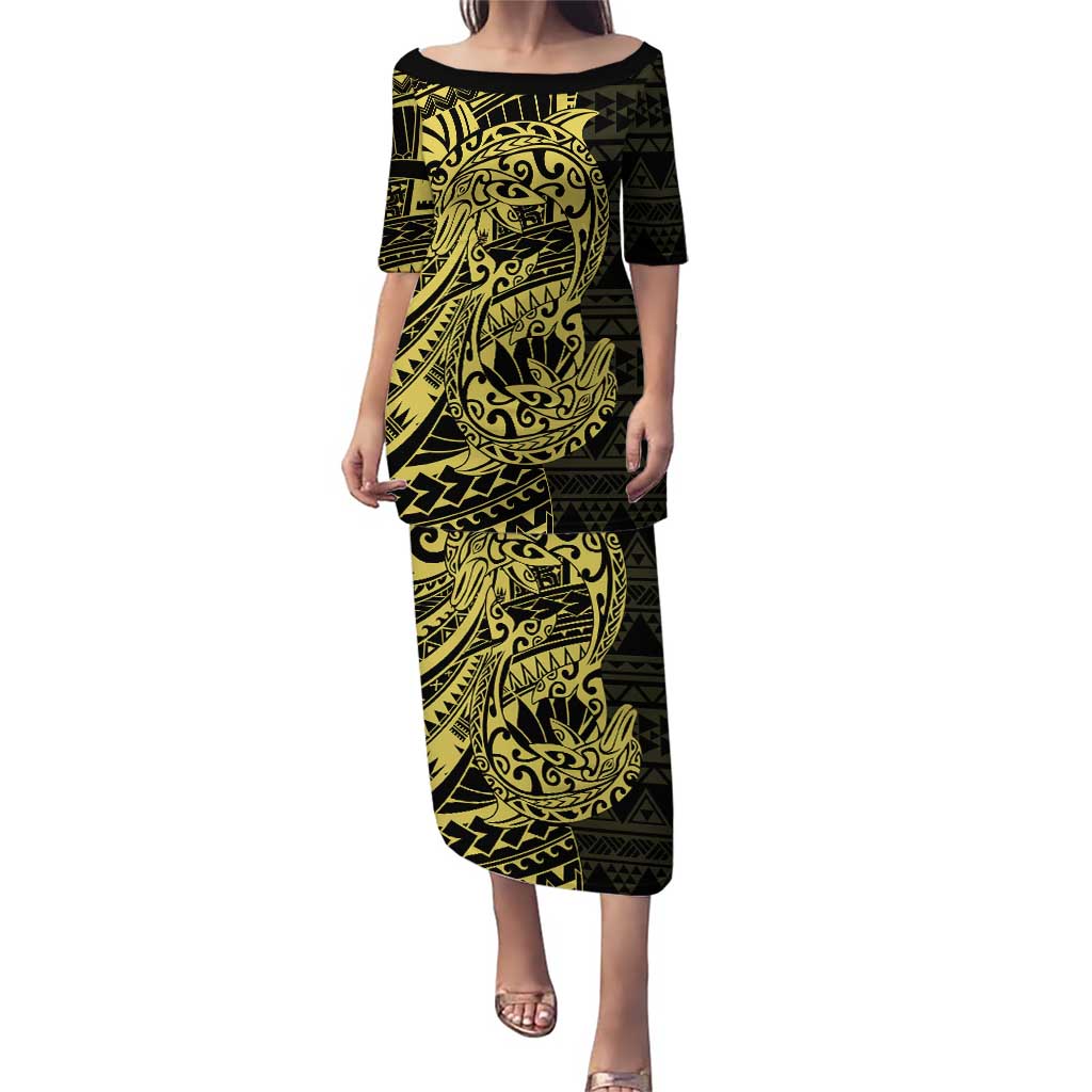 Yellow Couple Dolphins Maori Polynesian Style Puletasi LT9 Long Dress Yellow - Polynesian Pride