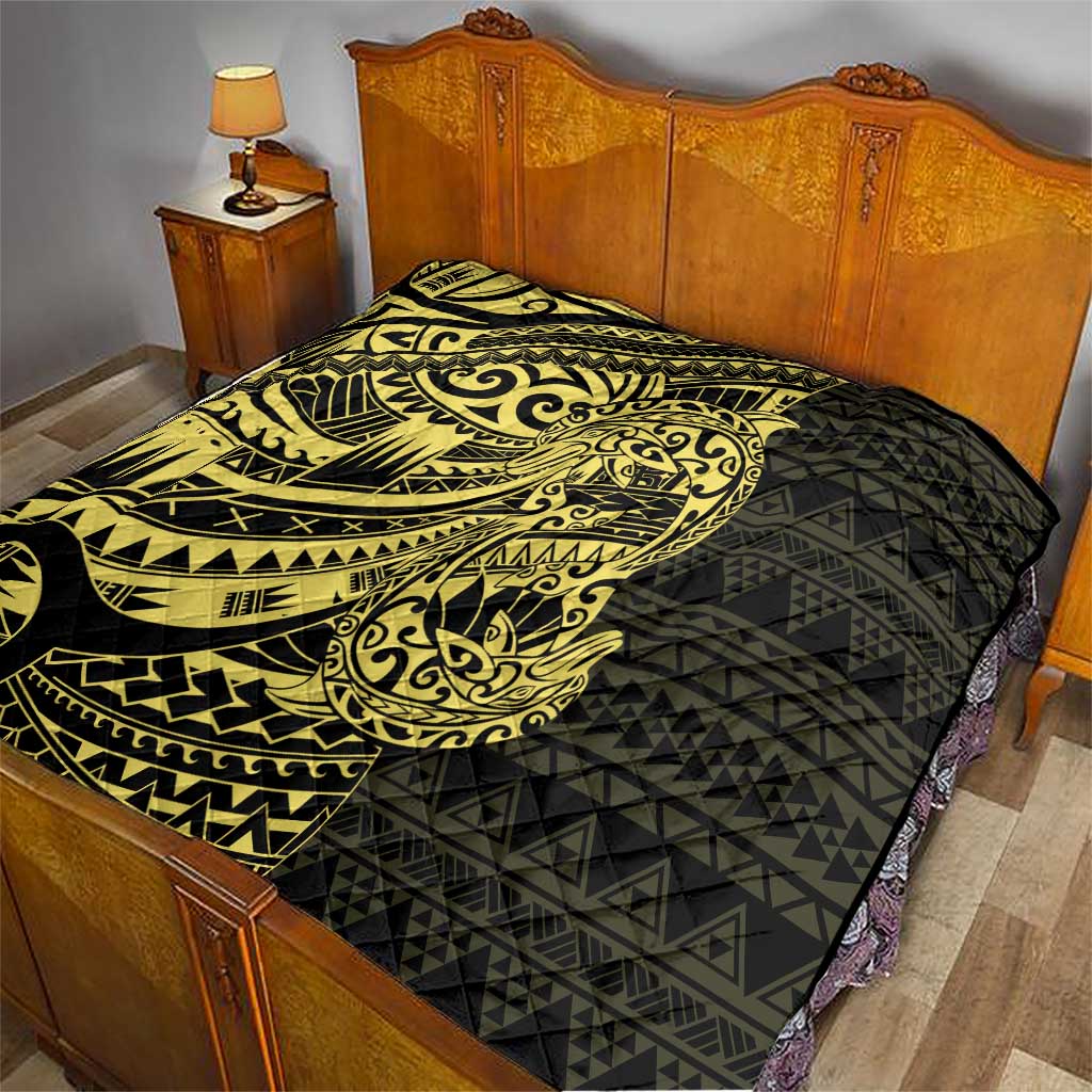 Yellow Couple Dolphins Maori Polynesian Style Quilt