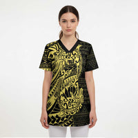 Yellow Couple Dolphins Maori Polynesian Style Scrub Top - Polynesian Pride