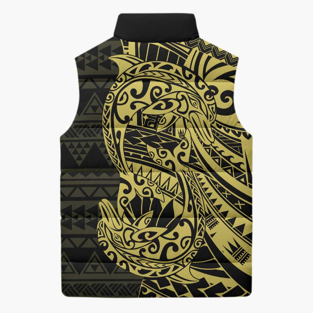 Yellow Couple Dolphins Maori Polynesian Style Sleeveless Puffer Jacket - Polynesian Pride