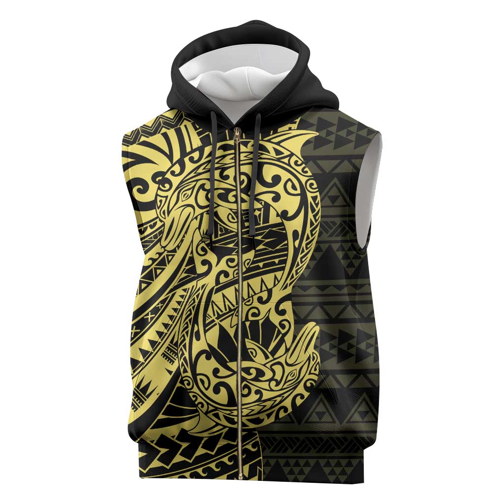 Yellow Couple Dolphins Maori Polynesian Style Sleeveless Zip Hoodie - Polynesian Pride