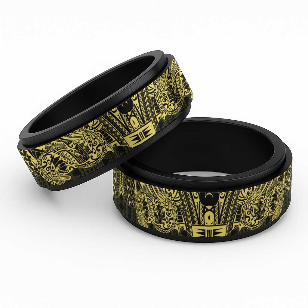 Yellow Couple Dolphins Maori Polynesian Style Spinner Ring - Polynesian Pride