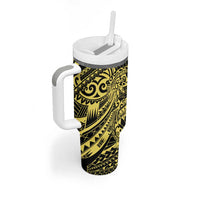 Yellow Couple Dolphins Maori Polynesian Style Tumbler With Handle LT9 - Polynesian Pride