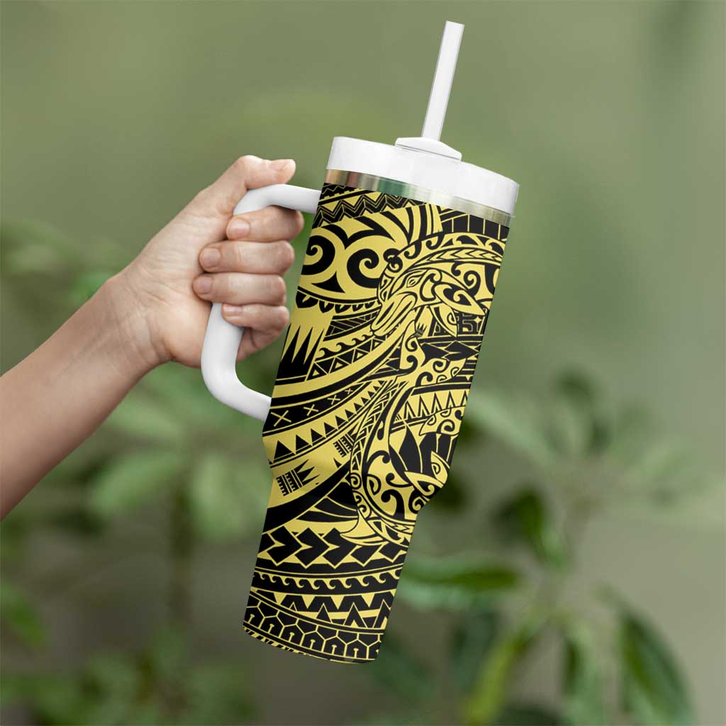 Yellow Couple Dolphins Maori Polynesian Style Tumbler With Handle LT9 - Polynesian Pride