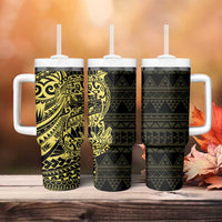 Yellow Couple Dolphins Maori Polynesian Style Tumbler With Handle LT9 - Polynesian Pride