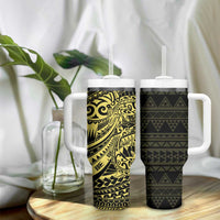 Yellow Couple Dolphins Maori Polynesian Style Tumbler With Handle LT9 - Polynesian Pride