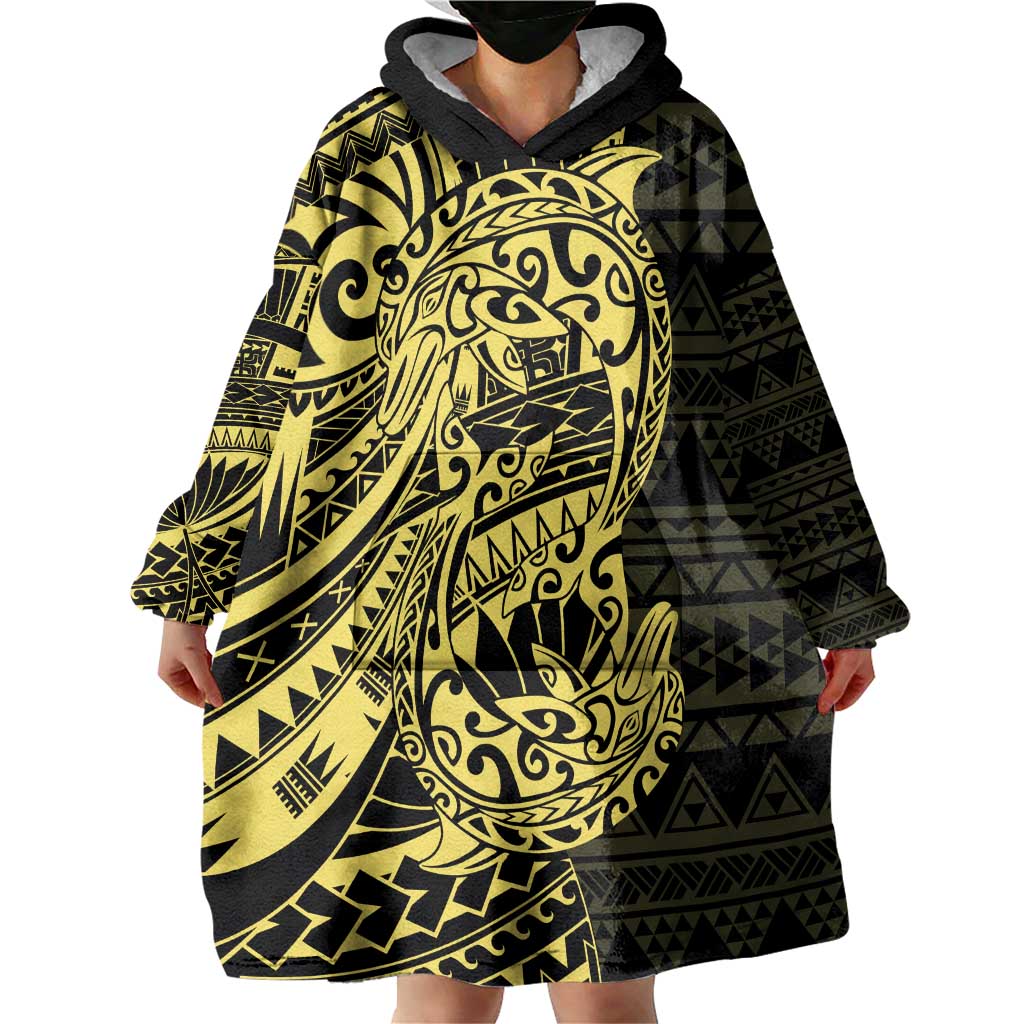 Yellow Couple Dolphins Maori Polynesian Style Wearable Blanket Hoodie LT9 - Polynesian Pride
