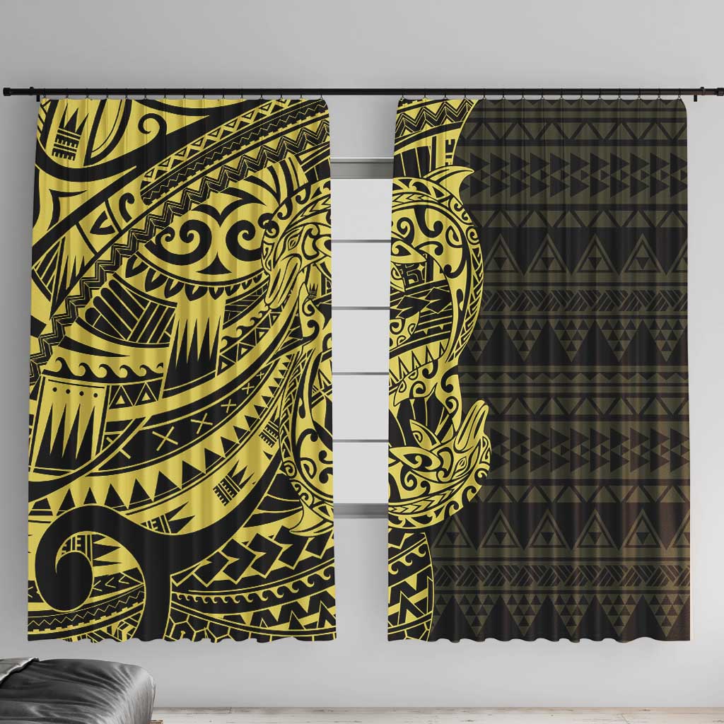 Yellow Couple Dolphins Maori Polynesian Style Window Curtain LT9 With Hooks Yellow - Polynesian Pride