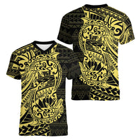 Yellow Couple Dolphins Maori Polynesian Style Women V-Neck T-Shirt