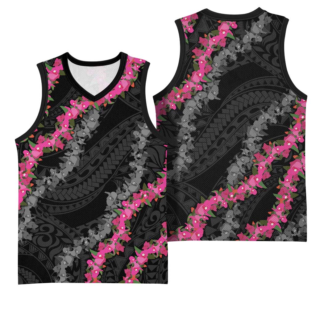 Guam Bougainvillea Lei Basketball Jersey Chamorro Tribal Pattern - Polynesian Pride