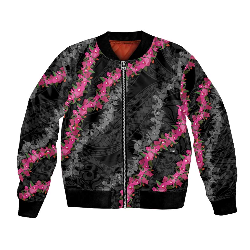 Guam Bougainvillea Lei Bomber Jacket Chamorro Tribal Pattern