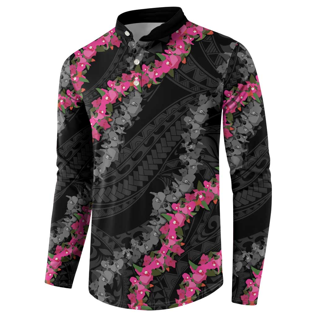 Guam Bougainvillea Lei Button Sweatshirt Chamorro Tribal Pattern