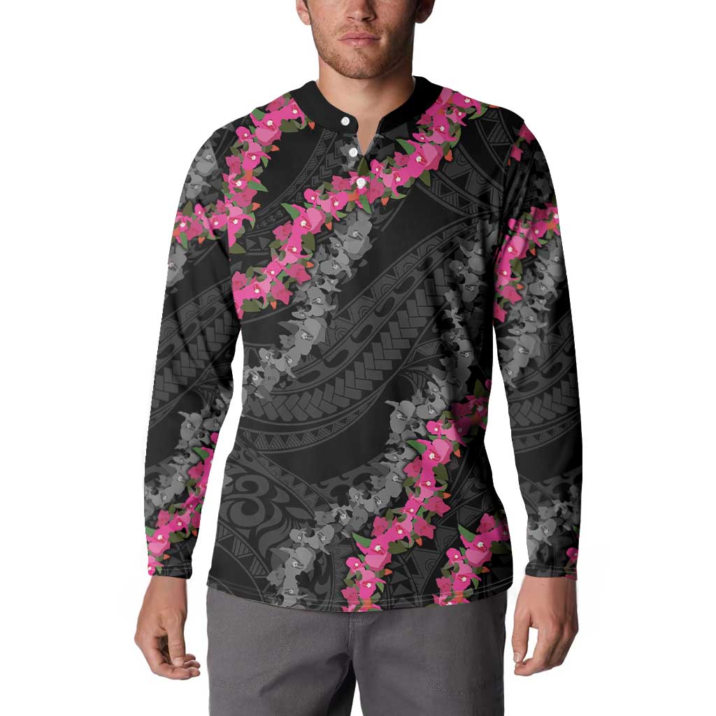Guam Bougainvillea Lei Button Sweatshirt Chamorro Tribal Pattern